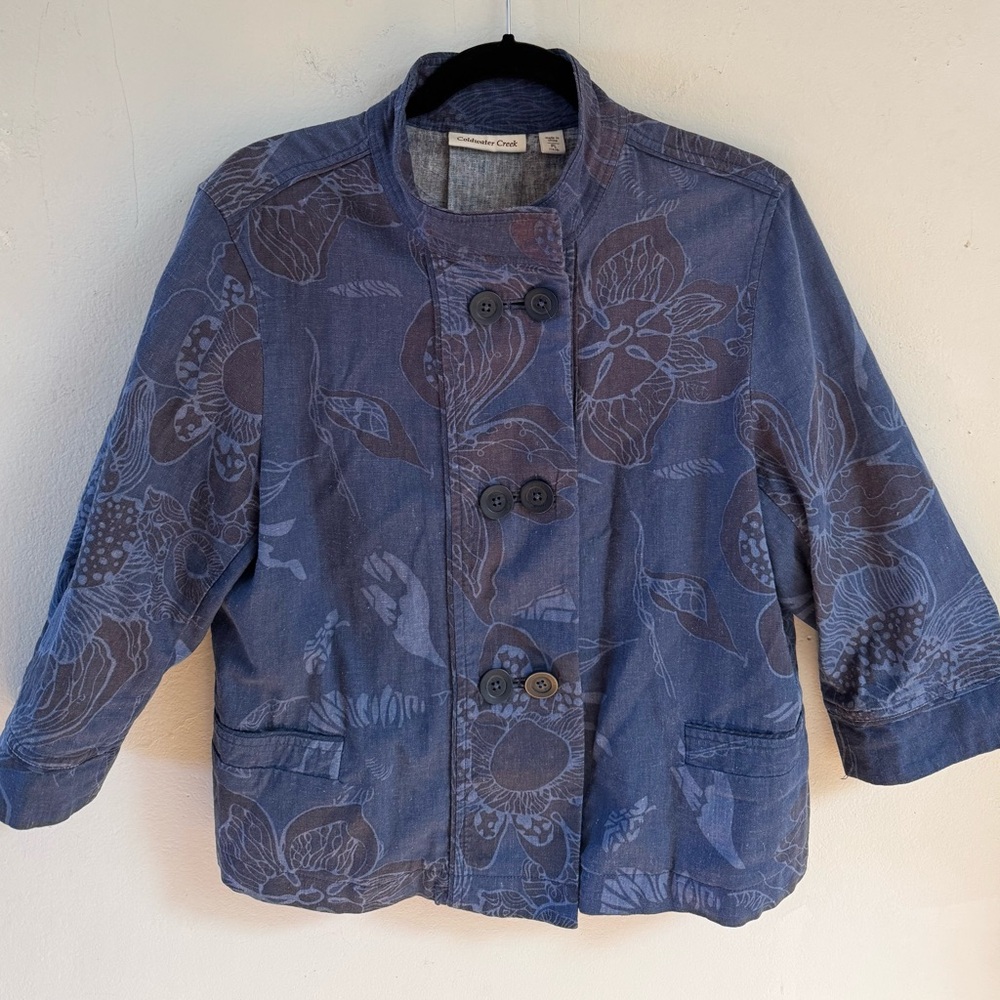 Coldwater Creek PL adorable batik style blue print blouse and/or jacket in EUC